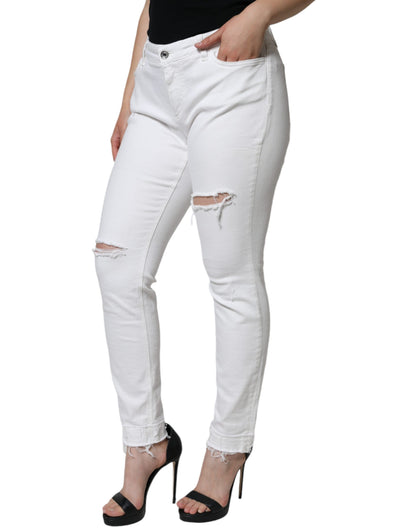  - White Cotton Stretch Tattered Skinny Jeans