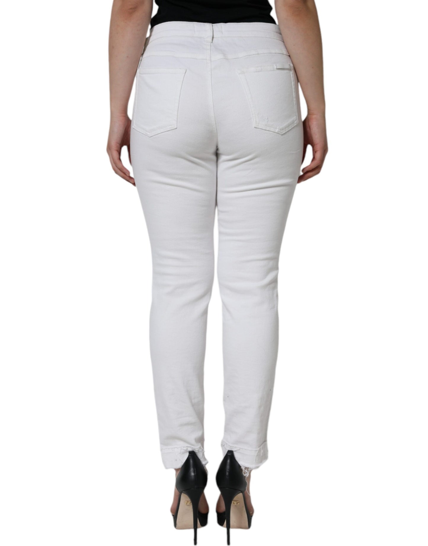  - White Cotton Stretch Tattered Skinny Jeans