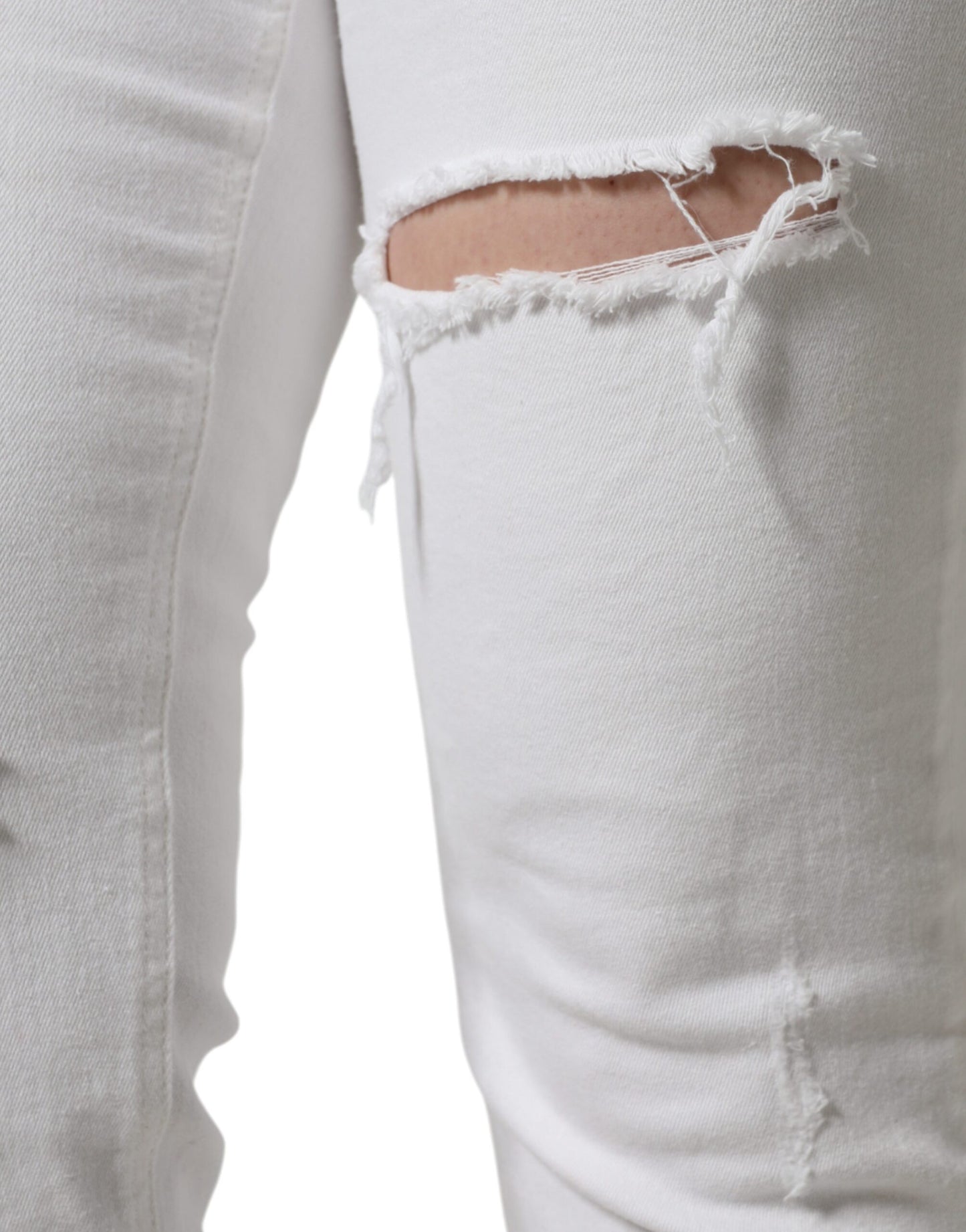  - White Cotton Stretch Tattered Skinny Jeans