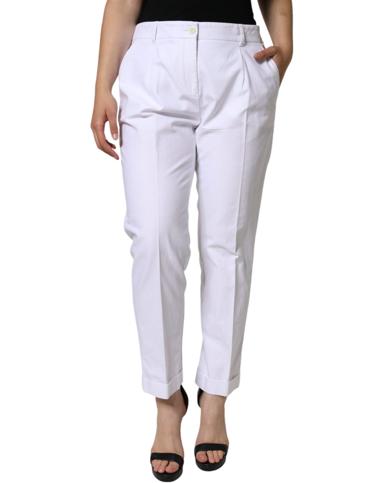  - White Cotton Stretch Tapered Pants