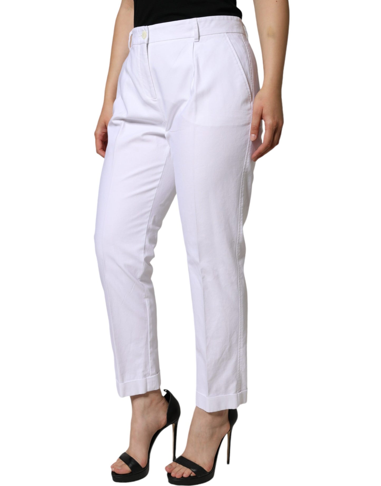  - White Cotton Stretch Tapered Pants