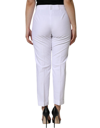  - White Cotton Stretch Tapered Pants