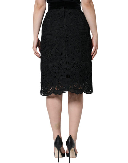  - Black Floral Lace High Waist Pencil Cut Skirt