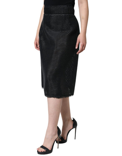  - Black Viscose High Waist Pencil Cut Skirt