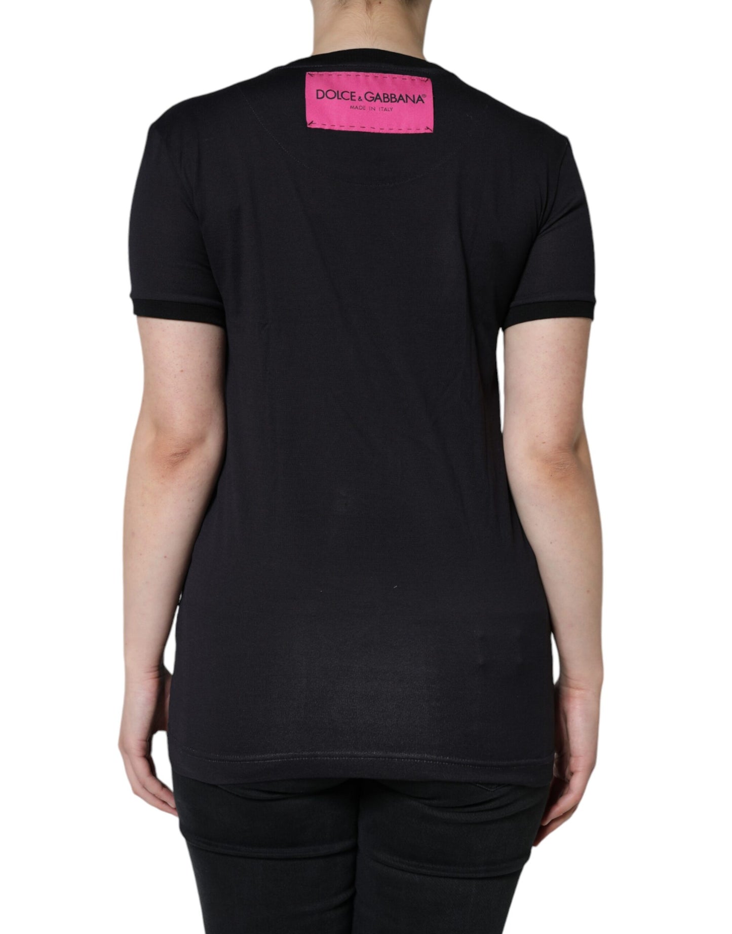  - Black Cotton Logo Print Round Neck T-shirt