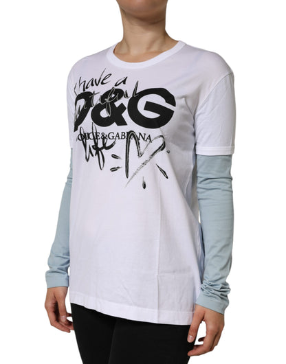  - White Cotton Logo Print Round Neck T-shirt