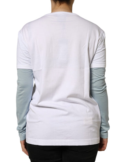  - White Cotton Logo Print Round Neck T-shirt