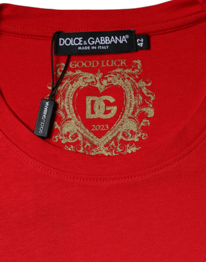 Dolce & Gabbana Red Cotton Crew Neck Short Sleeve Tee