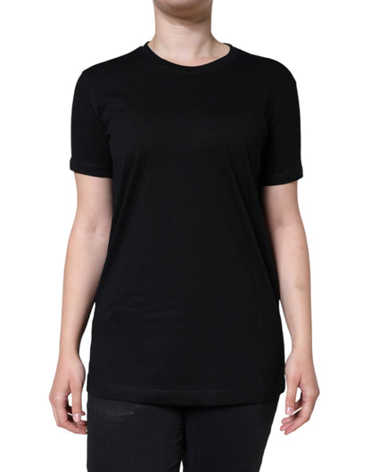  - Black Cotton Crew Neck Short Sleeve T-shirt