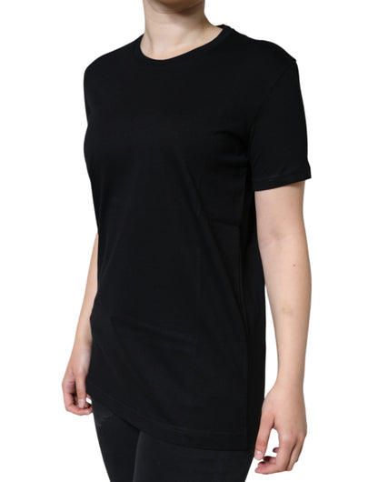  - Black Cotton Crew Neck Short Sleeve T-shirt