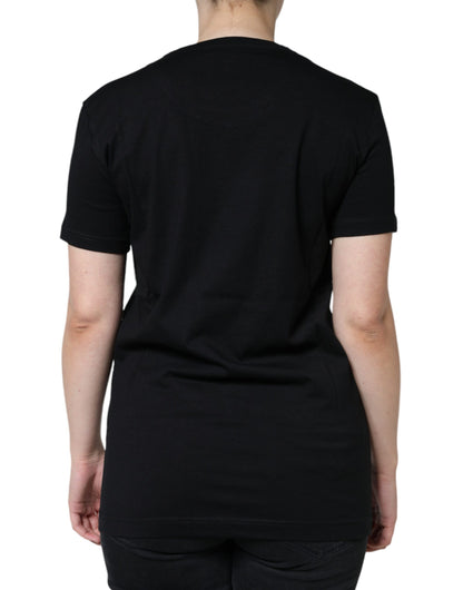  - Black Cotton Crew Neck Short Sleeve T-shirt