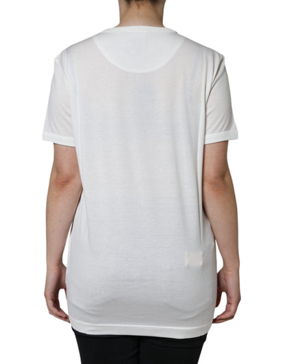  - White Cotton Crew Neck Short Sleeve T-shirt