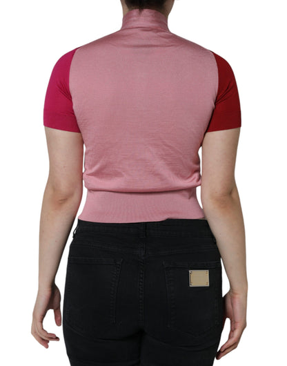  - Pink Short Sleeves Pullover Ascot Collar Top