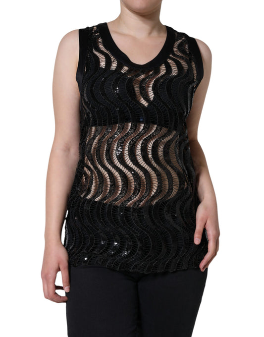  - Black Sequin Sleeveless Tank Blouse Top