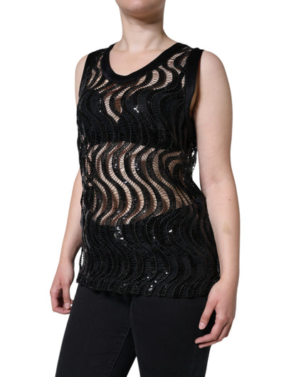  - Black Sequin Sleeveless Tank Blouse Top