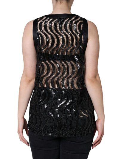  - Black Sequin Sleeveless Tank Blouse Top