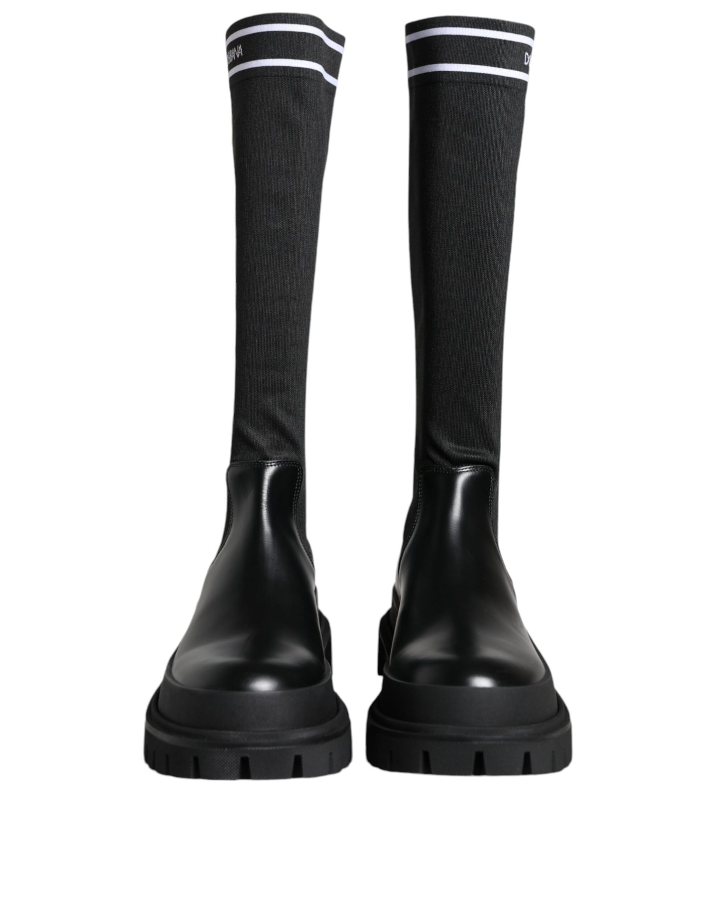  - Black White Polyester Socks High Boots Shoes