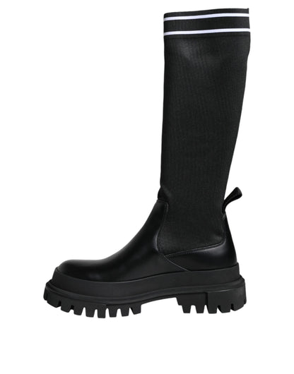  - Black White Polyester Socks High Boots Shoes