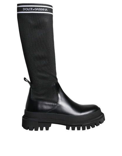  - Black White Polyester Socks High Boots Shoes