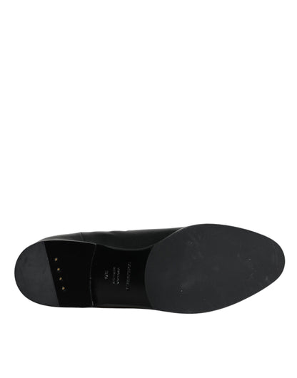 Dolce & Gabbana Black Leather Logo Mid Calf Boots