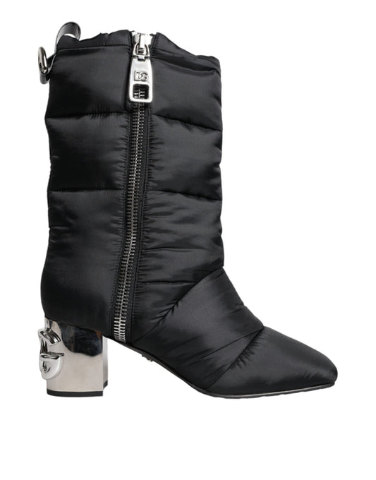  - Black Padded DG Logo Heels Boots Shoes