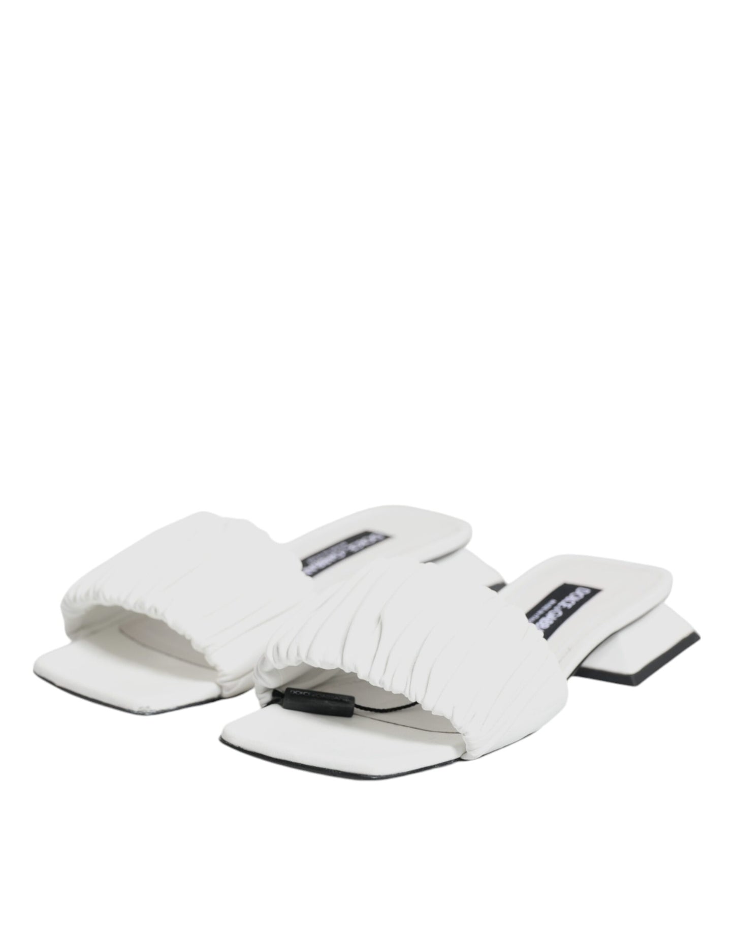  - White Leather Slides Flats Sandals Shoes