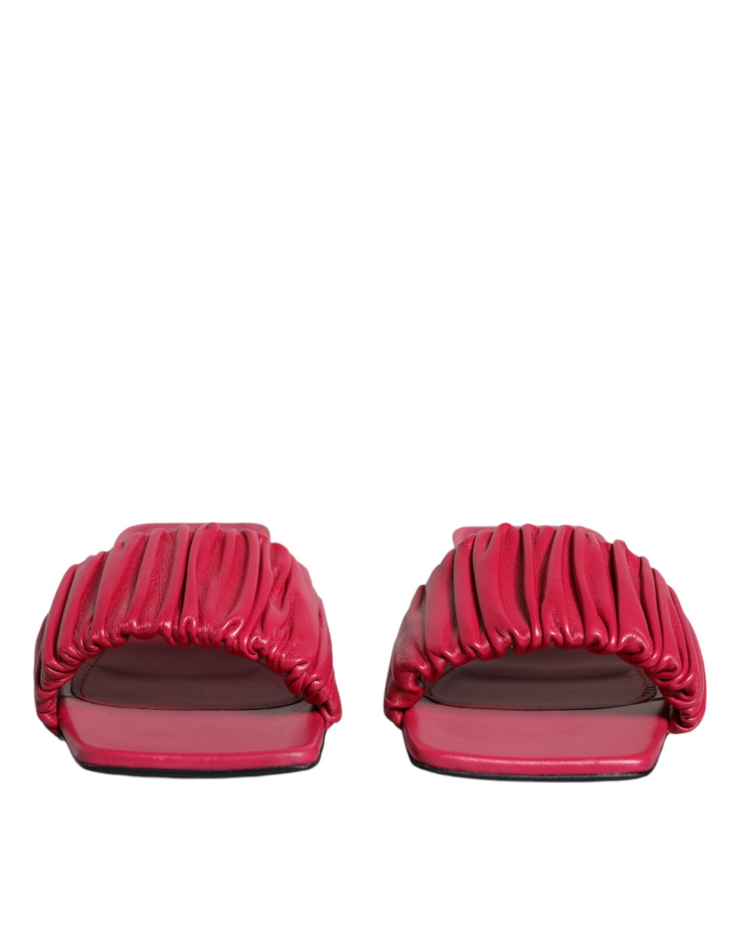  - Fuchsia Leather Slides Flats Sandals Shoes