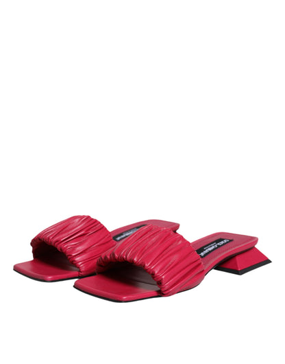  - Fuchsia Leather Slides Flats Sandals Shoes