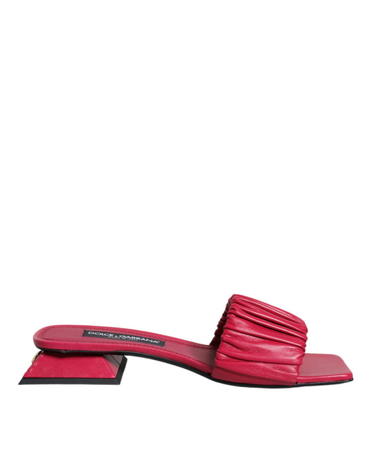  - Fuchsia Leather Slides Flats Sandals Shoes