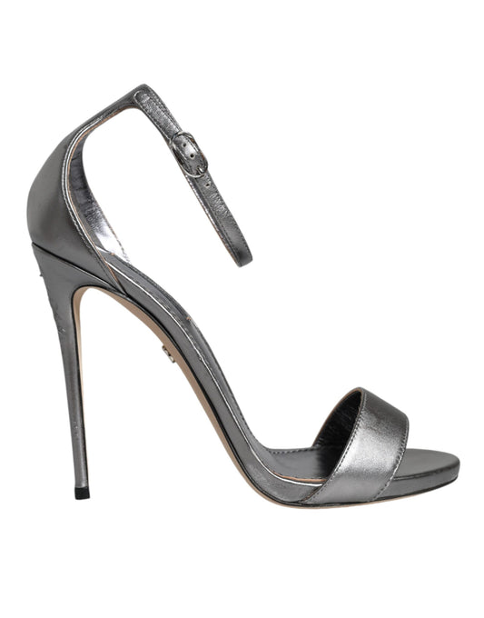 Silver KEIRA Heels Ankle Strap Sandals Shoes - The Luxe Alliance