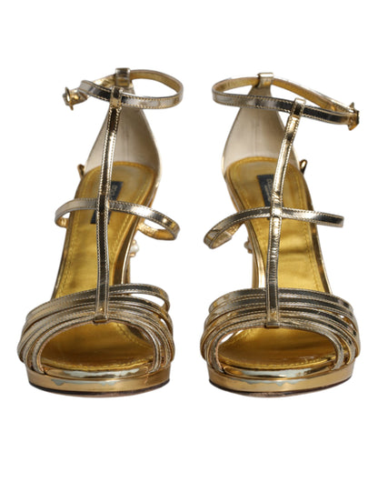 Gold Leather Baroque Heels Sandals Shoes - The Luxe Alliance