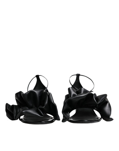 Black Leather Ankle Strap Heel Sandals Shoes - The Luxe Alliance