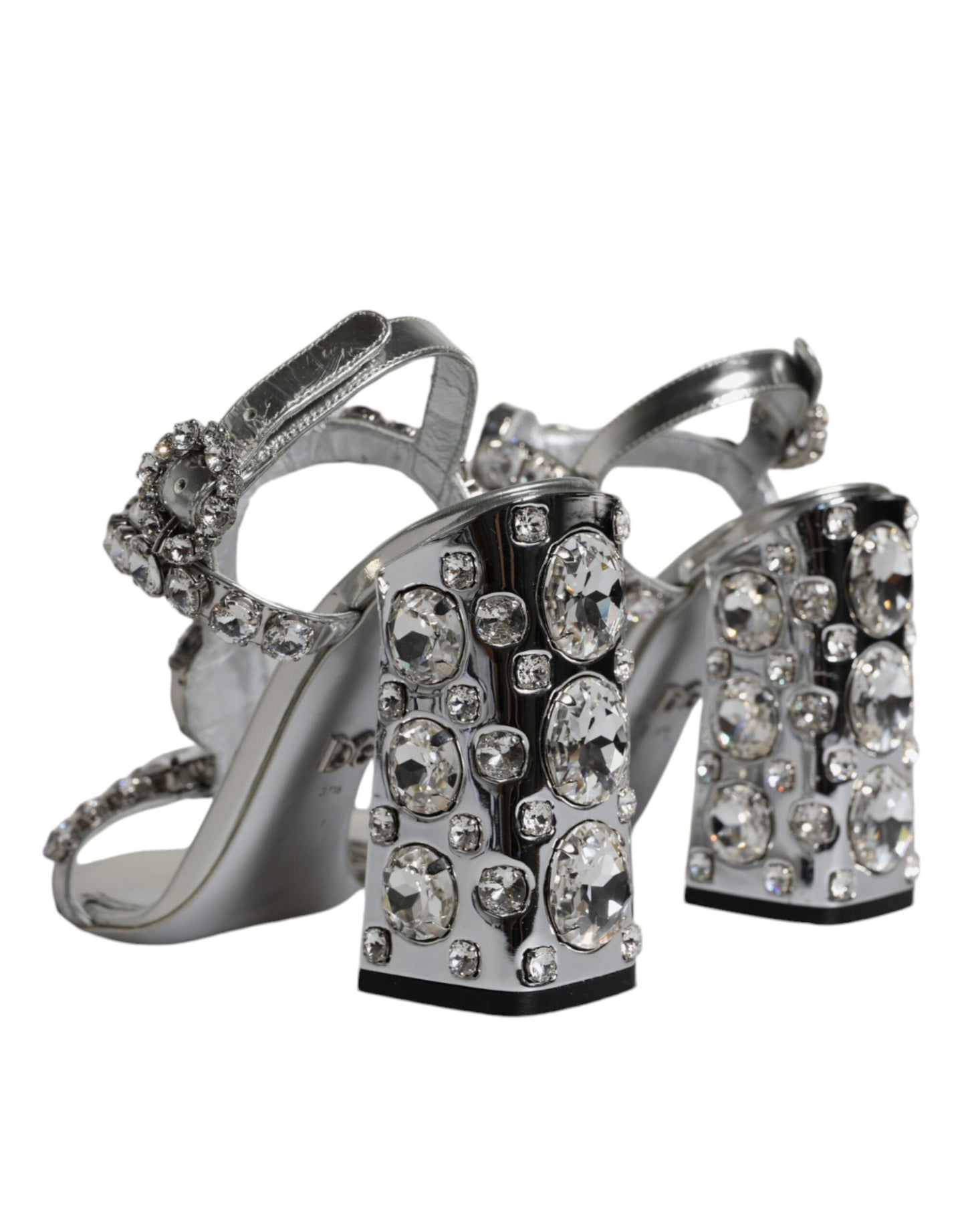 Silver Leather T-strap Crystal Sandals Shoes - The Luxe Alliance