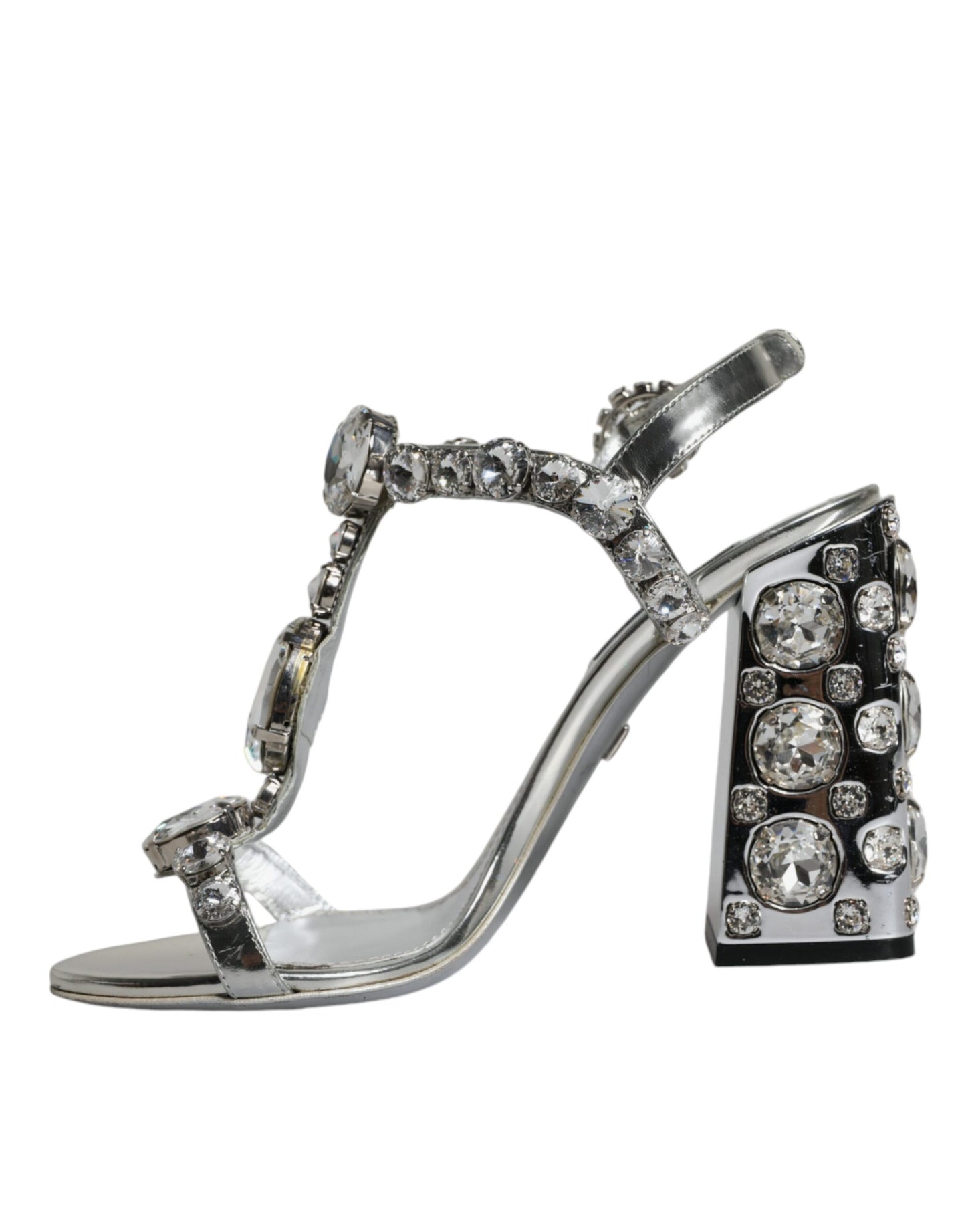 Silver Leather T-strap Crystal Sandals Shoes - The Luxe Alliance