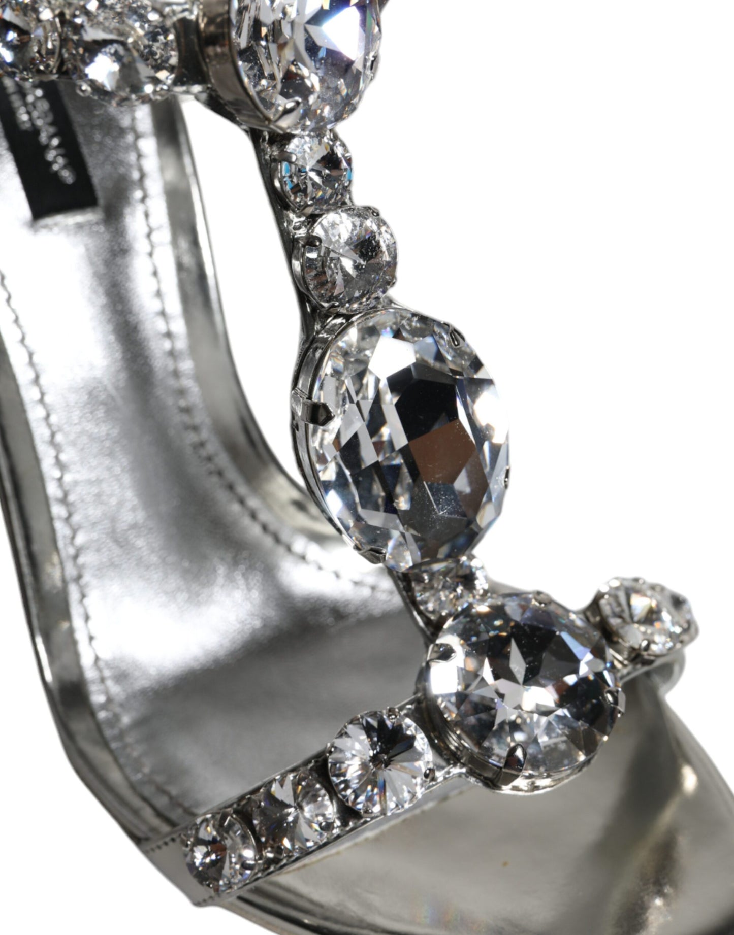 Silver Leather T-strap Crystal Sandals Shoes - The Luxe Alliance