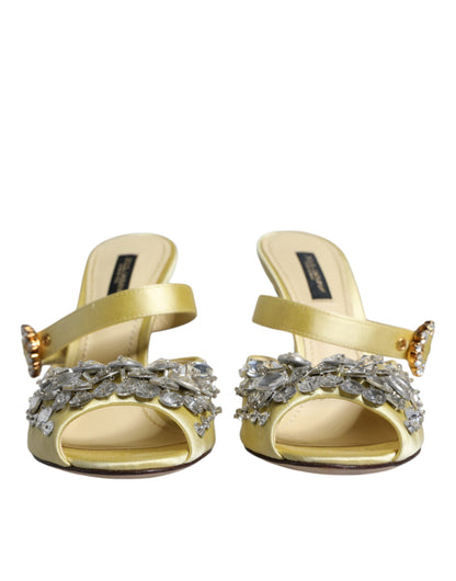 Yellow Crystal Slides Heels Sandals Shoes - The Luxe Alliance