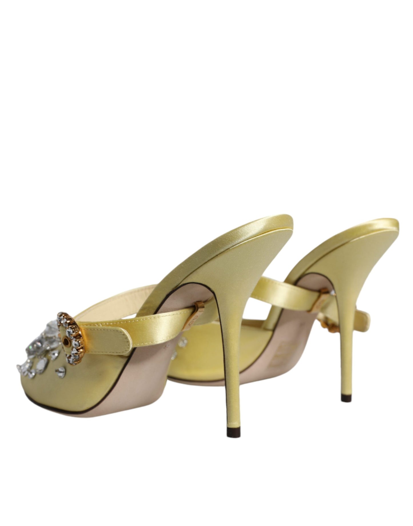 Yellow Crystal Slides Heels Sandals Shoes - The Luxe Alliance