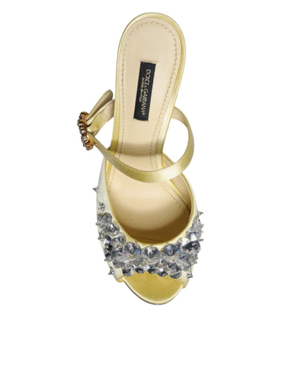 Yellow Crystal Slides Heels Sandals Shoes - The Luxe Alliance