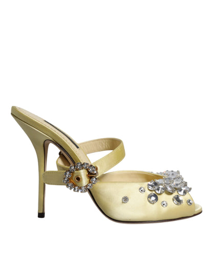 Yellow Crystal Slides Heels Sandals Shoes - The Luxe Alliance