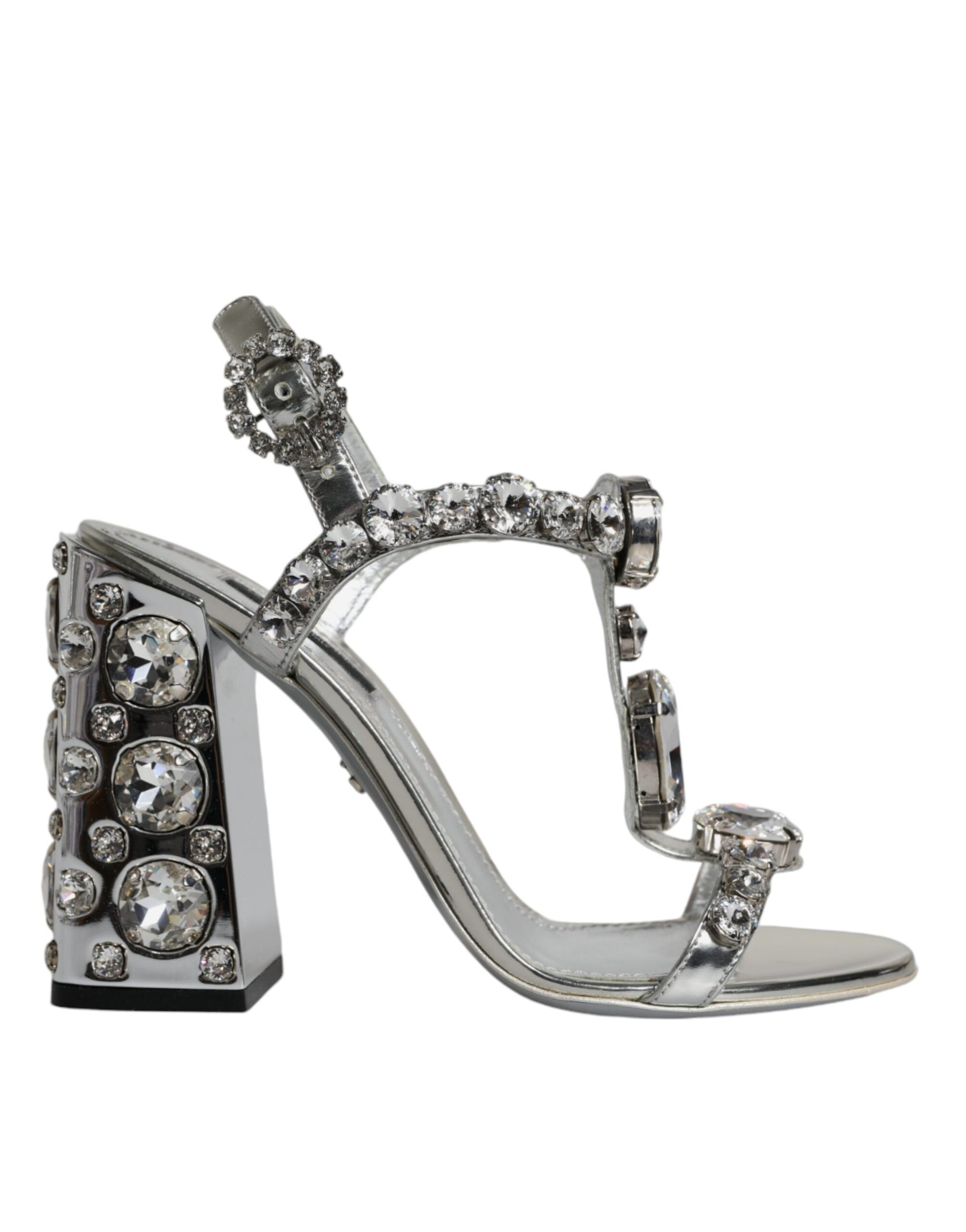 Silver Leather T-strap Crystal Sandals Shoes