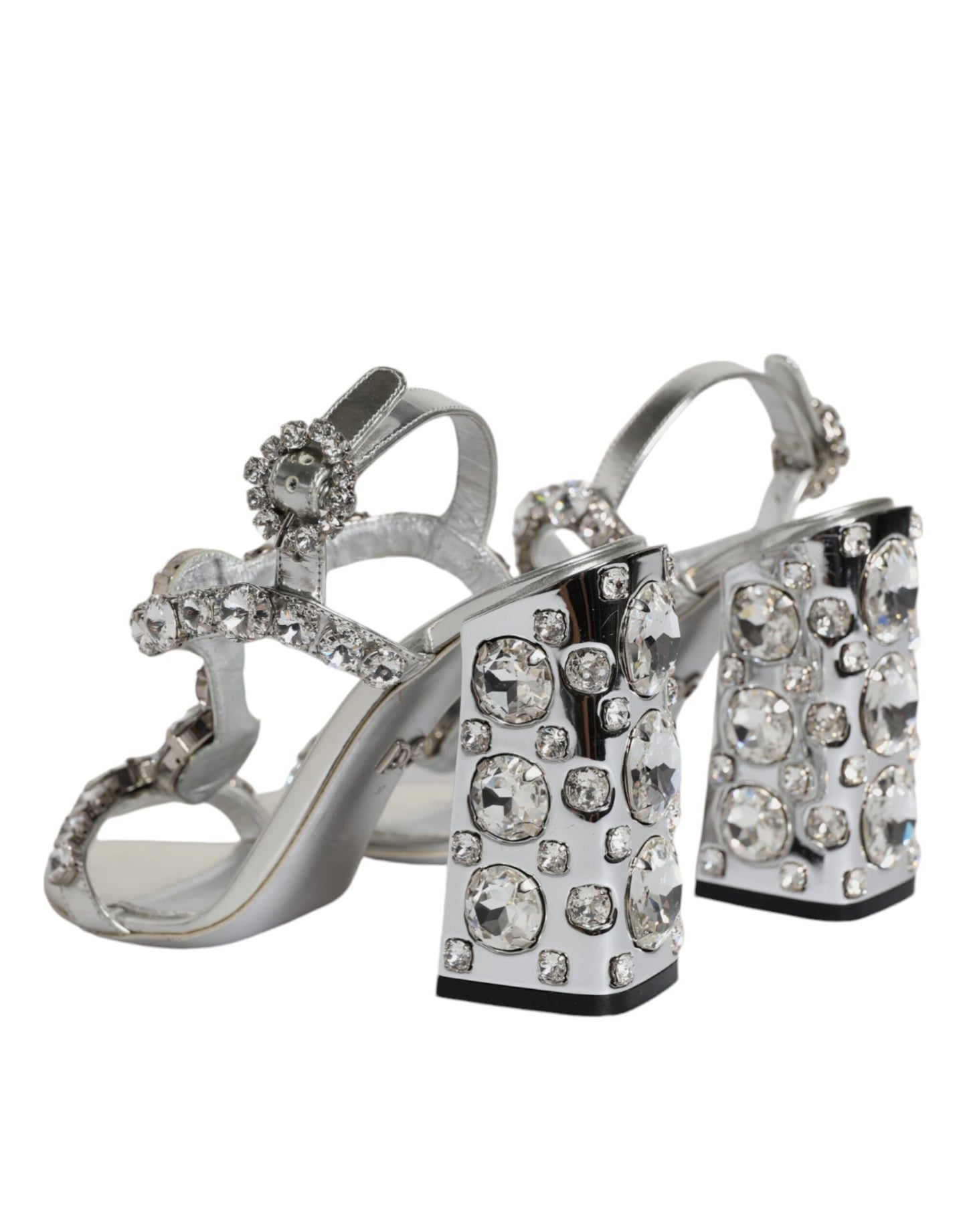 Silver Leather T-strap Crystal Sandals Shoes - The Luxe Alliance