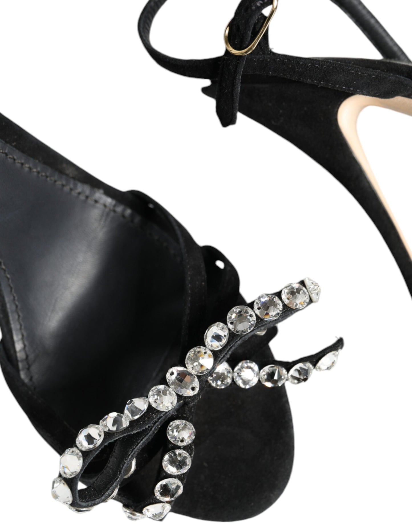 Black Leather Crystal Bow Heels Sandals Shoes - The Luxe Alliance