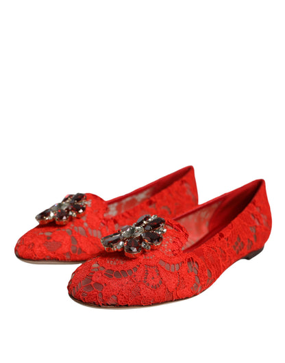 Red Lace Crystal Ballet Flats Loafers Shoes - The Luxe Alliance