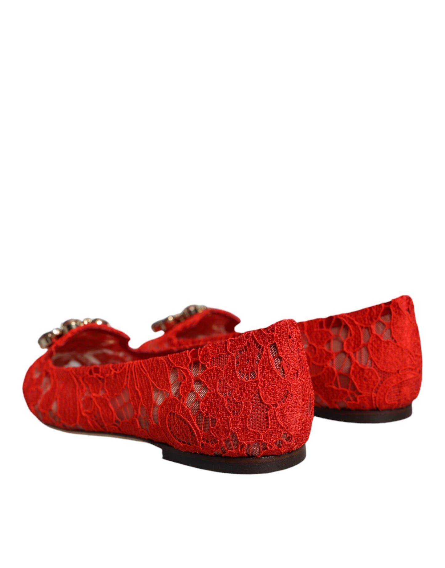 Red Lace Crystal Ballet Flats Loafers Shoes - The Luxe Alliance