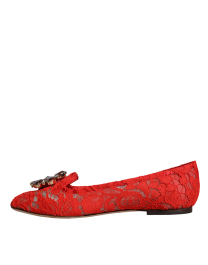 Red Lace Crystal Ballet Flats Loafers Shoes - The Luxe Alliance