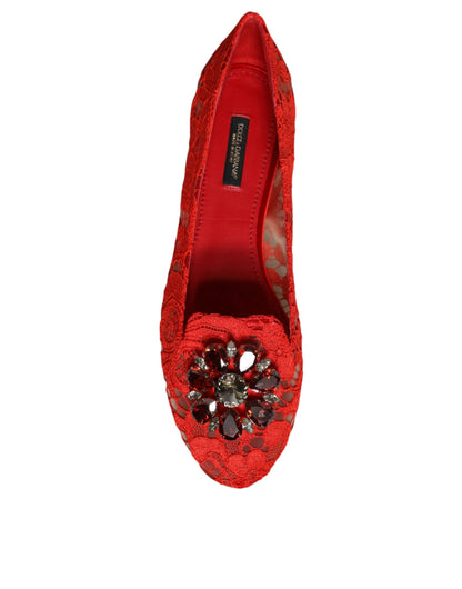 Red Lace Crystal Ballet Flats Loafers Shoes - The Luxe Alliance