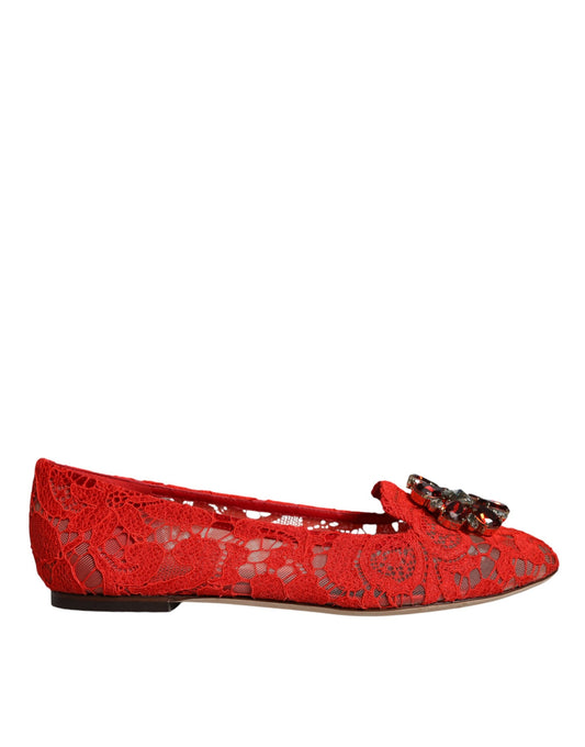 Red Lace Crystal Ballet Flats Loafers Shoes - The Luxe Alliance