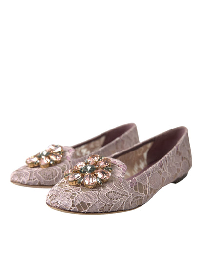 Pink Lace Crystal Ballet Flats Loafers Shoes - The Luxe Alliance