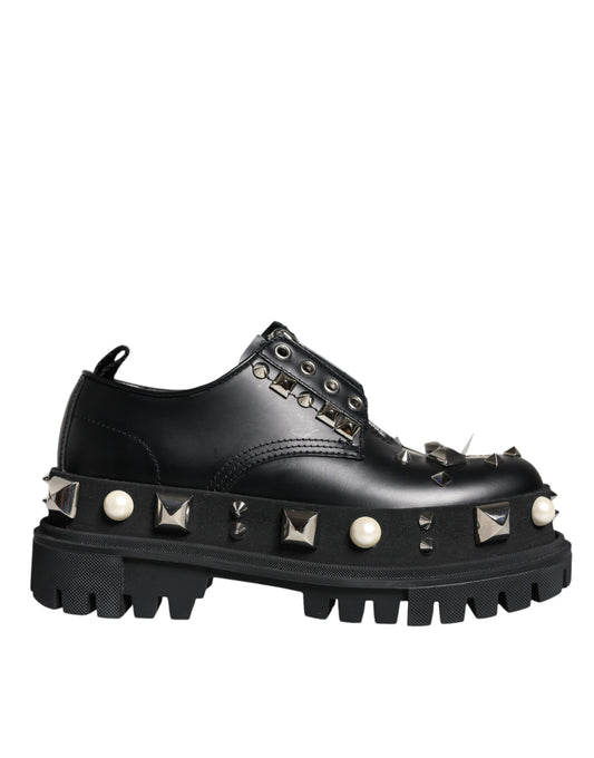 Black Leather Embellished Derby Formal Shoes - The Luxe Alliance