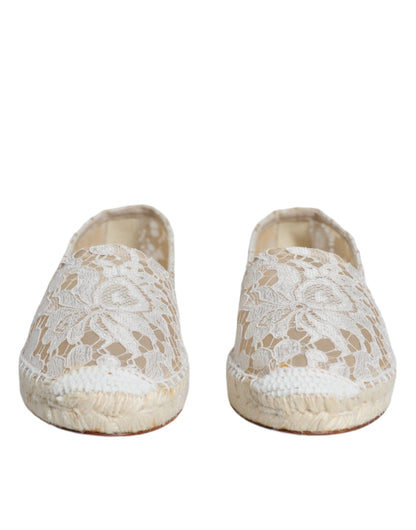 White Lace Viscose Espadrilles Flats Shoes - The Luxe Alliance